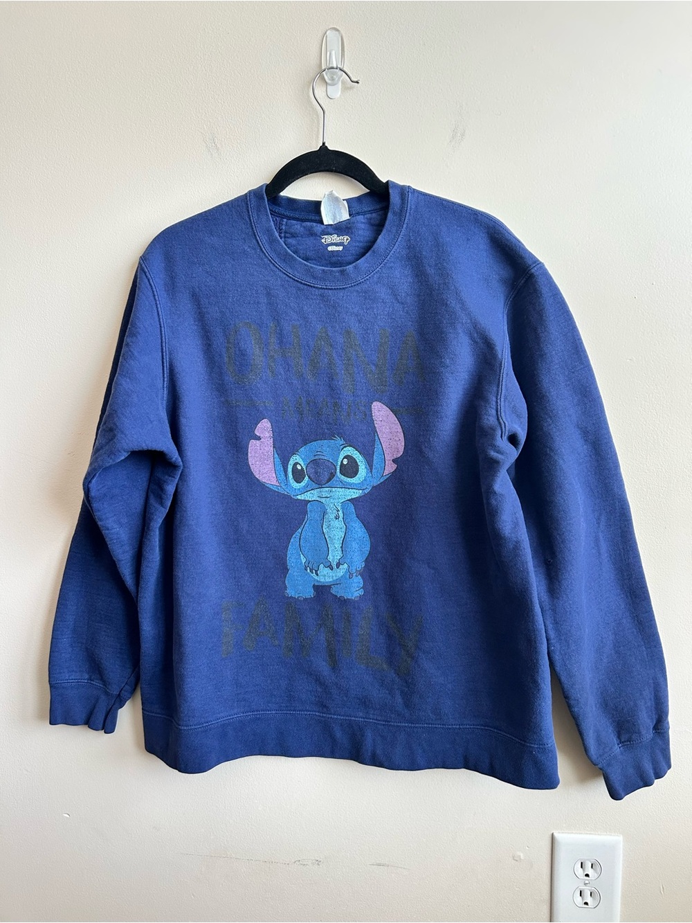 Disney Women’s Blue Stitch Ohana Means Family Sweatshirt L
